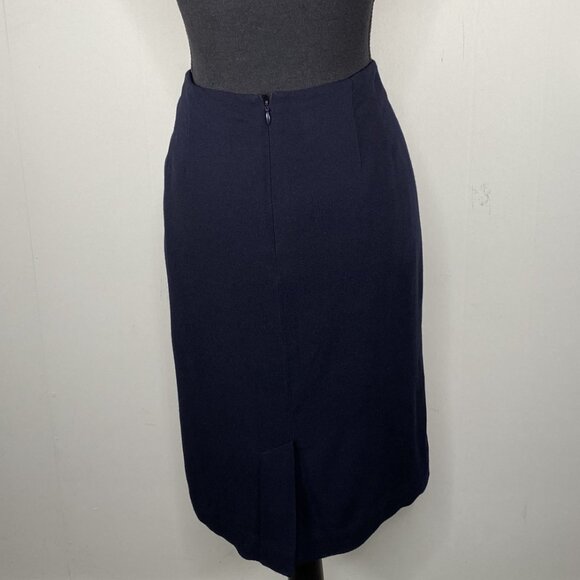 Linda Allard Ellen Tracy Wool Blend Pencil Skirt Women 14 Navy Blue Casual Korea - Picture 3 of 13